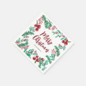Serviette En Papier Aquarelle Foliole d'hiver Joyeux Noël (Coin)