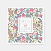 Serviette En Papier Aquarelle Folk Floral nom personnalisé (Devant)