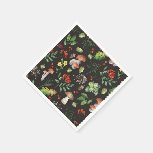 Serviette En Papier Aquarelle Forêt Champignons Fleurs Feuilles | (Coin)