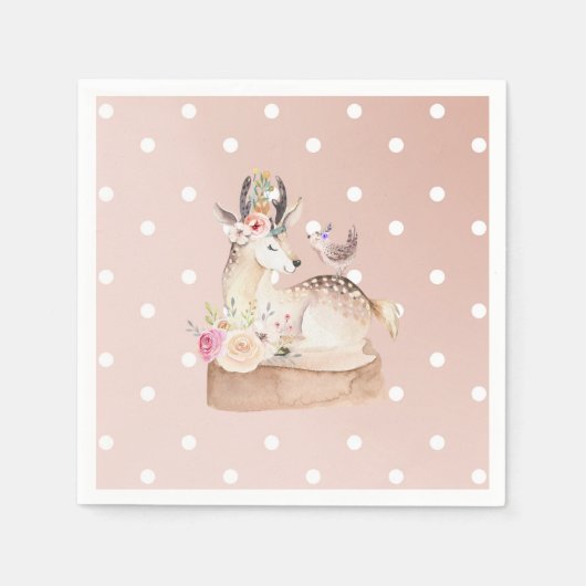 Serviette En Papier Aquarelle Forêt de bois Cerfs et Baby shower d'ois (Devant)