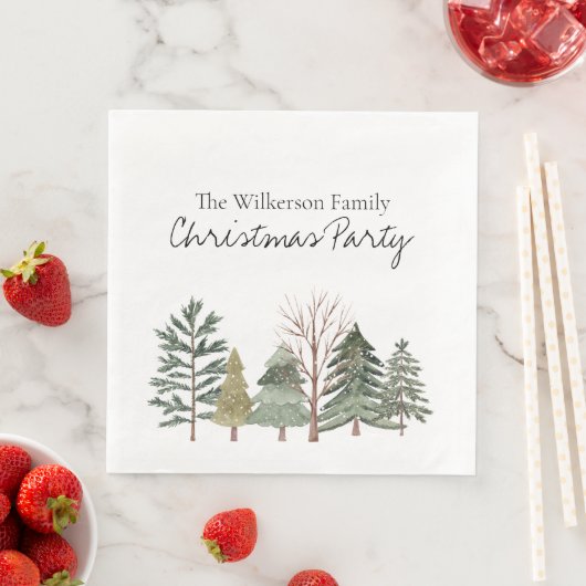 Serviette En Papier Aquarelle Forêt d'hiver Arbres simples (En situation)