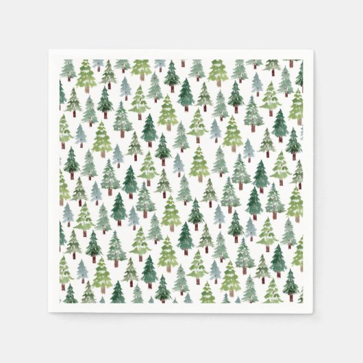 Serviette En Papier Aquarelle Forêt d'hiver de pins rustiques (Devant)