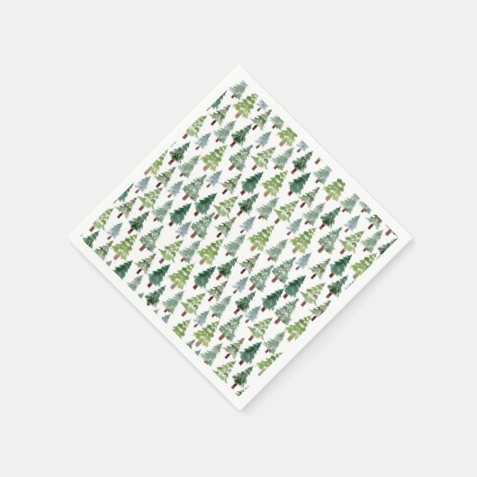 Serviette En Papier Aquarelle Forêt d'hiver de pins rustiques (Coin)