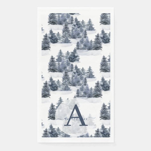 Serviette En Papier Aquarelle forêt d'hiver monogramme de Noël (Devant)