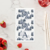 Serviette En Papier Aquarelle Forêt d'hiver Monogramme Noël (En situation)