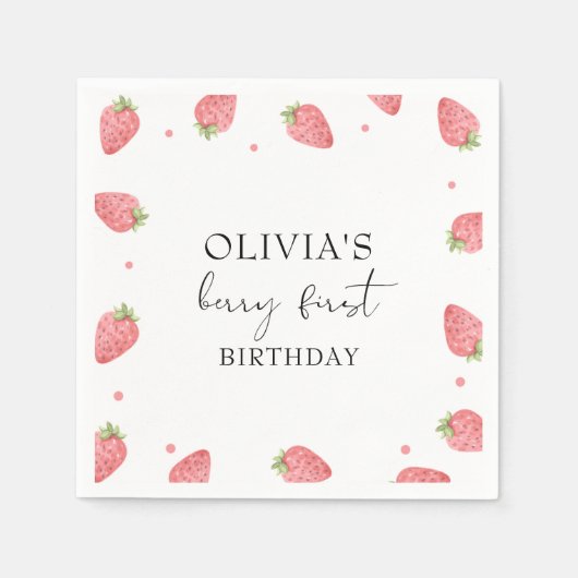 Serviette En Papier Aquarelle fraise 1er anniversaire fête Berry (Devant)