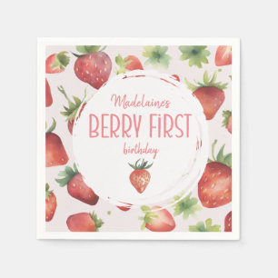 Serviette En Papier Aquarelle fraise 1er Berry Premier anniversaire