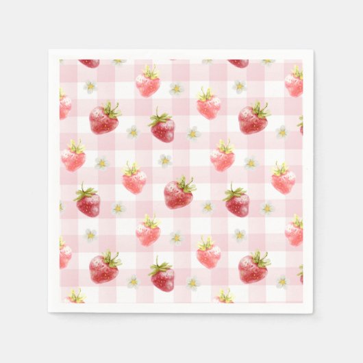 Serviette En Papier Aquarelle Fraise Pink Plat (Devant)