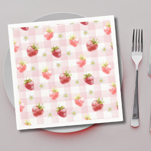 Serviette En Papier Aquarelle Fraise Pink Plat