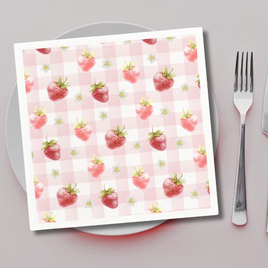 Serviette En Papier Aquarelle Fraise Pink Plat