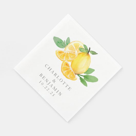 Serviette En Papier Aquarelle Fruit citron Mariage personnalisé (Coin)