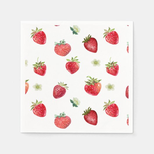 Serviette En Papier Aquarelle Fruits fraises et fleurs fraises (Devant)