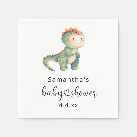 Serviette En Papier Aquarelle garçon baby shower dinosaure (Devant)