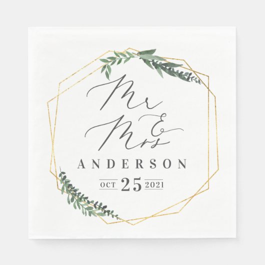 Serviette En Papier aquarelle géométrique or feuillage (Devant)