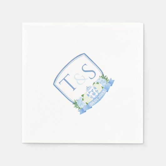 Serviette En Papier Aquarelle Ginger Jar Monogramme Mariage Crest (Devant)