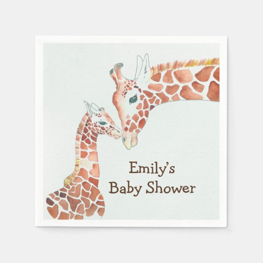 Serviette En Papier Aquarelle Giraffes Baby shower mère et enfant (Devant)
