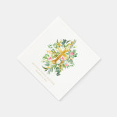 Serviette En Papier Aquarelle Gold Cross Rose Blanc Floral Baptême (Coin)
