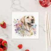 Serviette En Papier Aquarelle Golden Labrador Retriever et Fleurs (En situation)