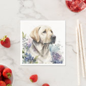 Serviette En Papier Aquarelle Golden Labrador Retriever et Fleurs (En situation)