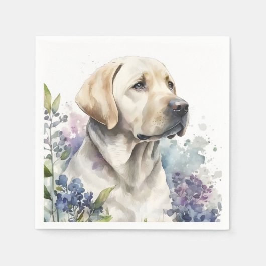 Serviette En Papier Aquarelle Golden Labrador Retriever et Fleurs (Devant)