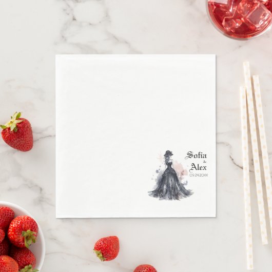 Serviette En Papier Aquarelle gothique rose mariage noir (En situation)