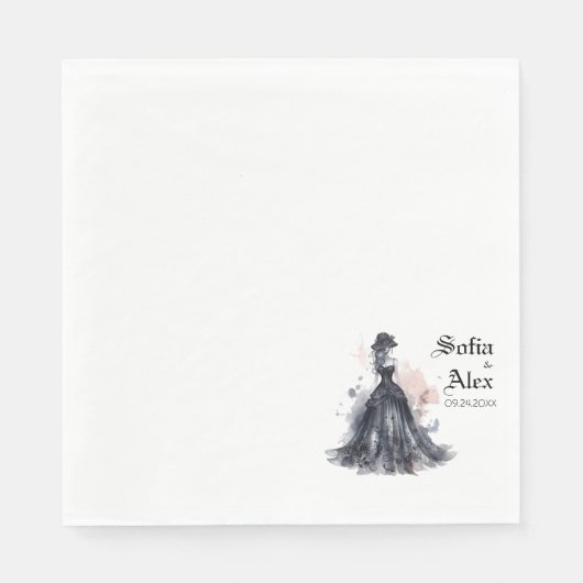 Serviette En Papier Aquarelle gothique rose mariage noir (Devant)