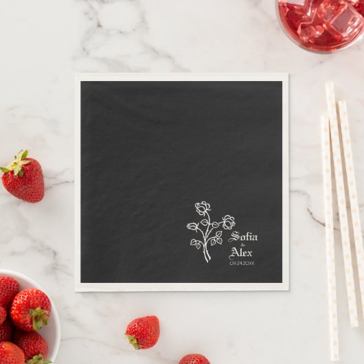 Serviette En Papier Aquarelle gothique rose mariage noir (En situation)