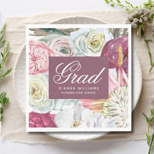 Serviette En Papier Aquarelle Grad Floral Élégant Graduation Moderne