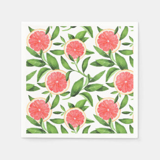 Serviette En Papier Aquarelle Grapefruits et Motif de verdure