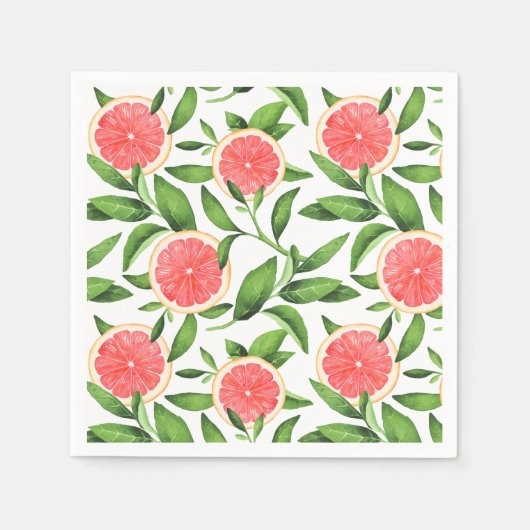 Serviette En Papier Aquarelle Grapefruits et Motif de verdure (Devant)