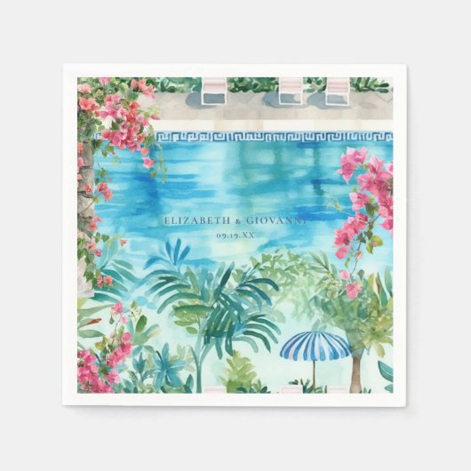 Serviette En Papier Aquarelle Grèce | Napkins mariage (Devant)