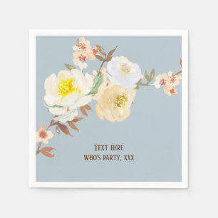 Serviette En Papier aquarelle gris bleu floral, blanc floral vintage