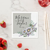 Serviette En Papier Aquarelle gris et violet Fleurs (En situation)