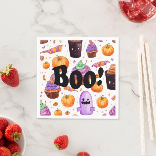 Serviette En Papier Aquarelle Halloween Candy Boo (En situation)