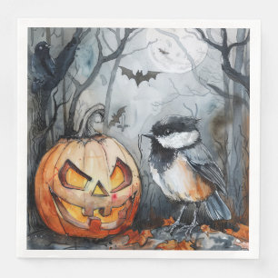 Serviette En Papier Aquarelle Halloween Chickadee Bird pour Découpage