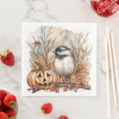 Serviette En Papier Aquarelle Halloween Chickadee Bird pour Découpage (En situation)