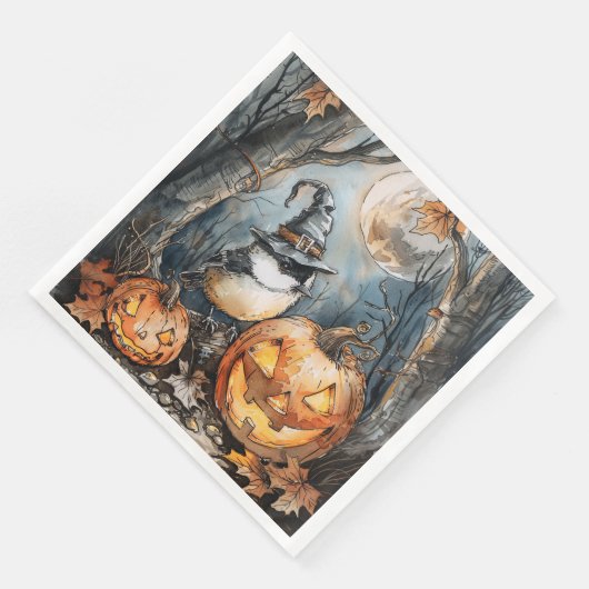Serviette En Papier Aquarelle Halloween chickadee pour découpage (Coin)