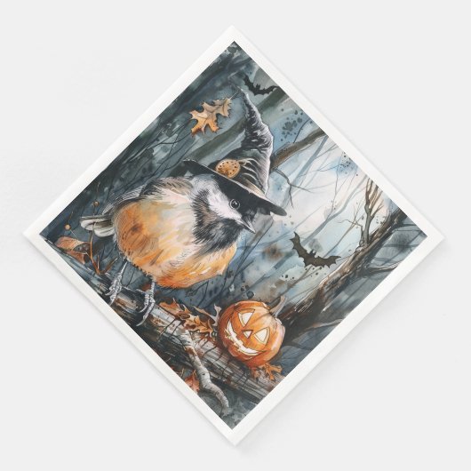 Serviette En Papier Aquarelle Halloween chickadee pour découpage (Coin)