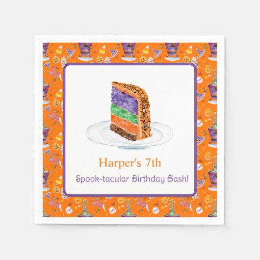 Serviette En Papier Aquarelle Halloween gâteau d'anniversaire (Devant)