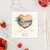 Serviette En Papier Aquarelle Hawaii Beach Sunset Heart Mariage (En situation)