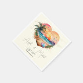 Serviette En Papier Aquarelle Hawaii Beach Sunset Heart Mariage (Coin)