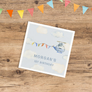Serviette En Papier Aquarelle Hélicoptère mignon Loup premier annivers