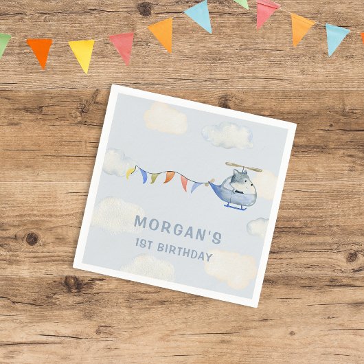 Serviette En Papier Aquarelle Hélicoptère mignon Loup premier annivers