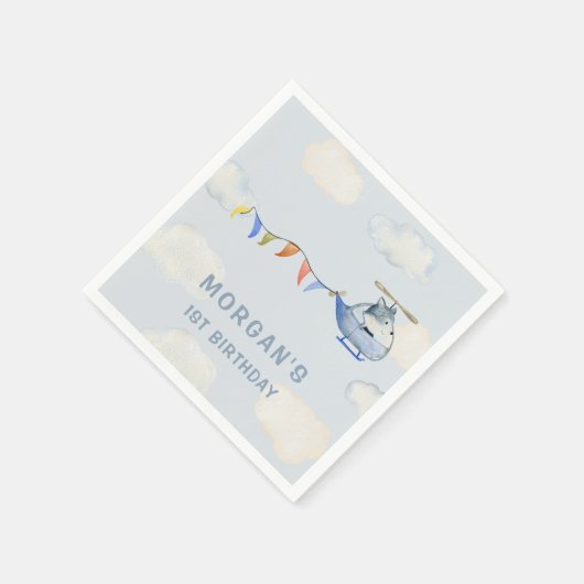 Serviette En Papier Aquarelle Hélicoptère mignon Loup premier annivers (Coin)