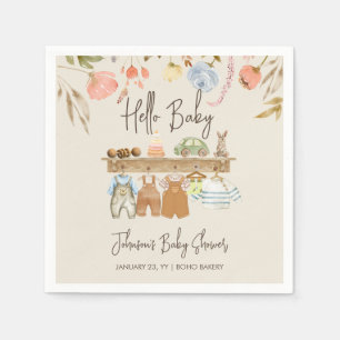 Serviette En Papier Aquarelle Hello Baby Boho Nursery Baby shower
