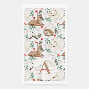 Serviette En Papier Aquarelle Hiver Bois Monogramme Noël