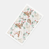Serviette En Papier Aquarelle Hiver Bois Monogramme Noël (Coin)