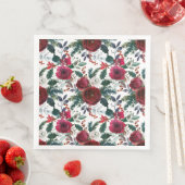 Serviette En Papier Aquarelle hiver Bourgogne Fleurs Noël (En situation)