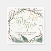 Serviette En Papier Aquarelle hiver couronne m. mrs script mariage (Devant)