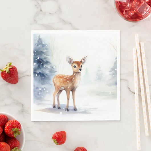 Serviette En Papier Aquarelle Hiver Faune (En situation)